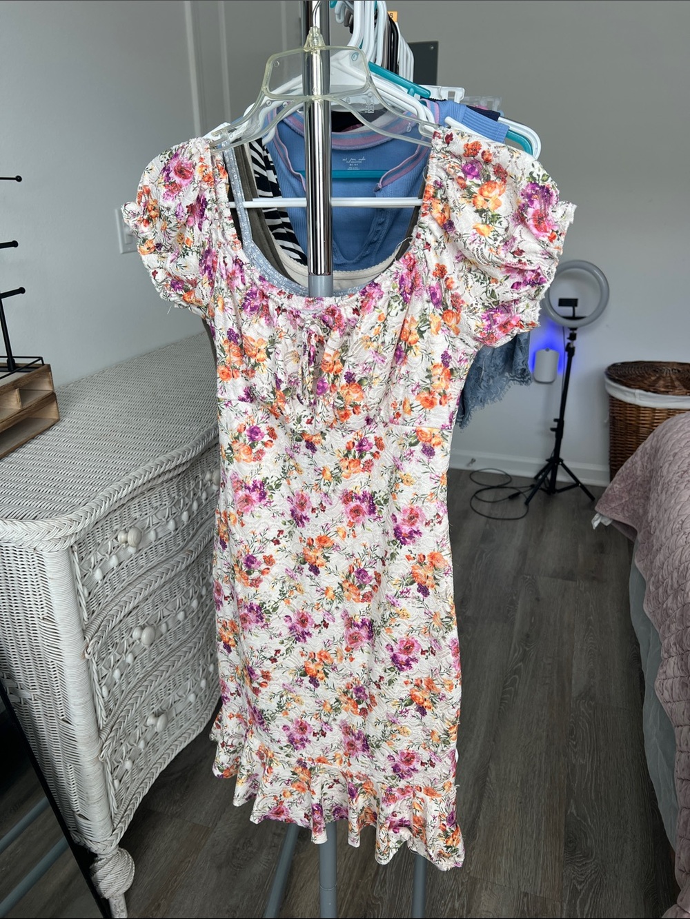 Honey and Rosie Cream Midi Dress with Pink & Orange Floral Print